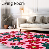 Festive Poinsettia Bloom Design Boho Style Decorative Floor Covering(Pink)