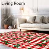 Vintage Holly Berry Checkered Gingham Holiday Non Slip(Red)