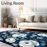 Elegant Floral Non Slip Floor Modern(Blue)