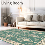 Damask Trellis with Stylized Petal Arabesque and Delicate Vines(Teal)