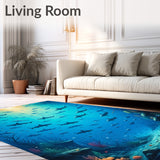 Optical Illusion Shark Vortex Area Rug Dramatic Ocean Depth Effect(Blue)