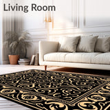Contemporary Low Relief Swirl Design with Muted Bronze and Amber Shades (Black)