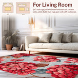 Botanical Hydrangea Bloom Area Rug with Crimson Floral Pattern for Patio(Gray)