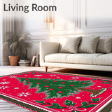 Festive Tannenbaum Holiday Accent Doormat With Decorative Border(Red)