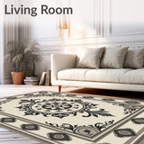 Faded Medallion Tiled with Distressed Vintage Motifs(Beige)