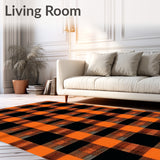 Charming St. Patrick Day Area Rug with Buffalo Plaid and Shamrock Design(Orange)