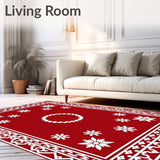 Classic Scandinavian Snow Bloom with Interlocking Lattice Borders(Red)