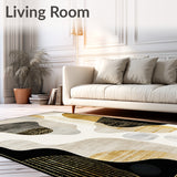 Contemporary Beige Area Black Gold Abstract Accent(Beige)