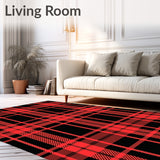 Vintage Plaid Design With Interlocking Bold Stripe Motifs(Red)