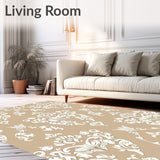 Traditional Damask with Ornamental Scrollwork Accents (Beige)