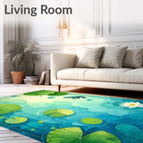 Whimsical Frog Pond Rug with Playful Lily Pads and Water Ripple Design(Blue)