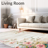Distressed Vintage Style Beige Area Printed Floral(Beige)