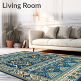 Tribal Geometric Southwestern Area with Blue and Beige(Blue)