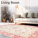 Chic Washable Area Rug Featuring Delicate Flower Design(Beige)