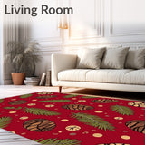 Winter Pine Cone Scatter Design Floor with Evergreen Branch Motifs(Red)