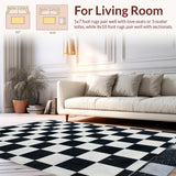 Ultra Soft Area Rug, Non Slip, Stain Resistant, Washable Area Rugs for Living Room, Bedroom, checkered shaggy high pile(Black)