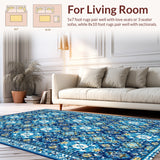 Ultra Soft Area Rug, Non Slip, Stain Resistant, Washable Area Rugs for Living Room, Bedroom, Non-Slip Vintage Geometric Living Room Rug(Blue)