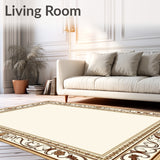 Ornamental Scrollwork Framed By Repeating Floral Borders(Beige)