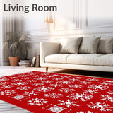 Snowflake Medallion Doormat with Winter Crystalline Motifs(Red)