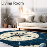 Nautical Compass Rose Half Round Area Rug Coastal Decor(Blue)