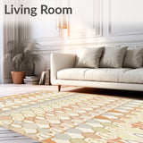 Beige Scallop Edge with Stylized Overlapping Fan Motif Design(Beige)