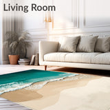 Beige Teal Ocean Scenery Coastal Beach Theme Indoor Floor(Blue)