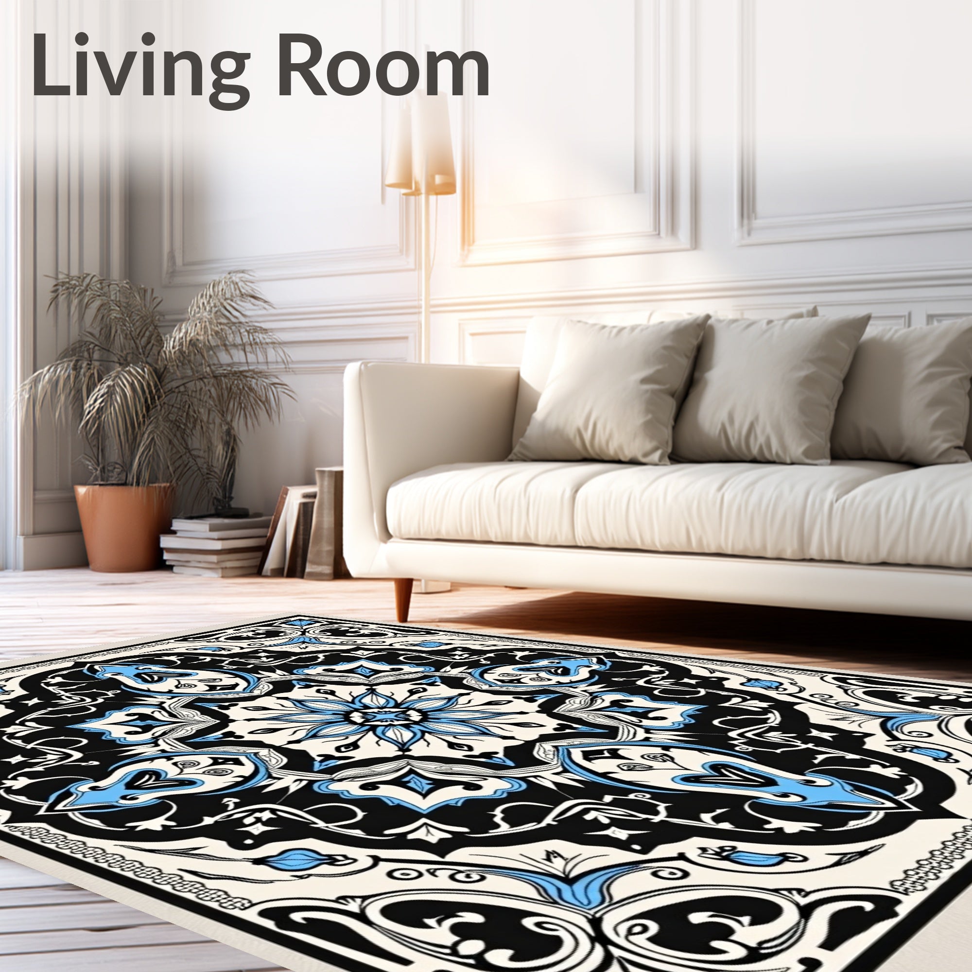 Boho Mosaic Medallion with Ornate Floral Accents (Black) - ODIKA