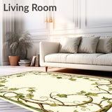 Beige Green Botanical Scrollwork Easy Clean Medium Pile(Beige)