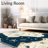 Vintage Nautical Map Inspired Featuring Starfish and Sea Shell Silhouettes(Blue)