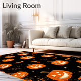 Spooky Pumpkin Patch Rug Creepy Jack o Lantern Black Area Carpet(Black)