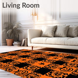 Harvest Patchwork Plaid With Whimsical Jack O Lantern Motifs(Orange)