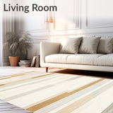 Abstract Beige Stripe Area Contemporary Linear Design(Beige)