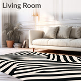 Abstract Chevron Wave Design Floor Covering with Bold Stripes(Black)