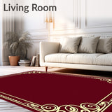 Retro Plush Floor Covering With Elegant Scroll Borders(Burgundy)