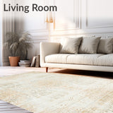 Distressed Beige Area Elegant Geometric(Beige)