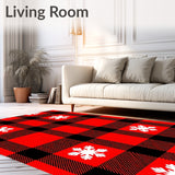 Nordic Holiday Interlocking Tartan Plaid with Snowflake Motif(Red)