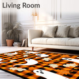 Charming Halloween Ghost Doormat with Matching Plaid Rug Set(Orange)