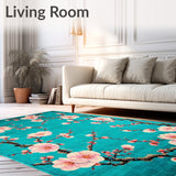 Non Slip Cherry Blossom with Artistic Teal and Pink Flower Branch Motif(Blue)