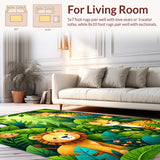 Ultra Soft Area Rug, Non Slip, Stain Resistant, Washable Area Rugs for Living Room, Bedroom, Playful Green Jungle Animal Nursery Rug(Green)