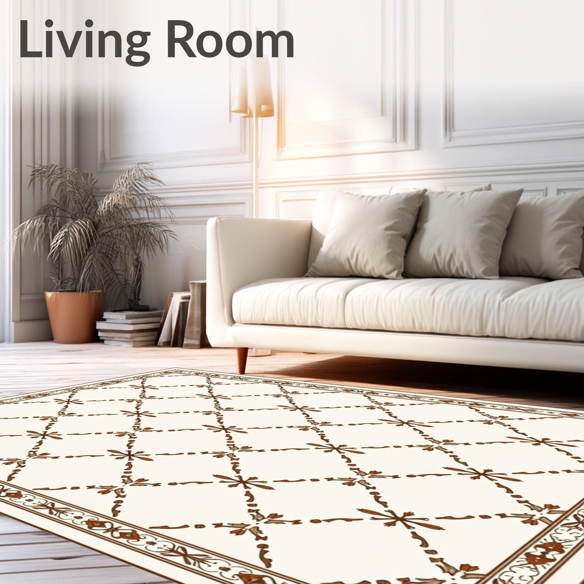Interlocking Lattice with Subtle Floral Accents and Decorative Borders (Brown) - ODIKA
