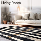 Contemporary Striped Area Bold Black and Beige Graphic(Black)