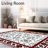 Nordic Winter Plaid Mosaic with Festive Folk(Red)