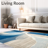 Blue & Beige Abstract Easy Care(Blue)