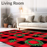 Festive Buffalo Check Doormat with Holiday Wreath Motifs(Red)