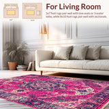 Ultra Soft Area Rug, Non Slip, Stain Resistant, Washable Area Rugs for Living Room, Bedroom, Whimsical Boho Medallion Retreat(Pink)