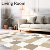 Graphic Check Mate Area with Modern Beige and White Block Motifs(Beige)