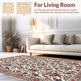 Ultra Soft Area Rug, Non Slip, Stain Resistant, Washable Area Rugs for Living Room, Bedroom, Vintage Distressed Damask(Beige)