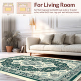 Ultra Soft Area Rug, Non Slip, Stain Resistant, Washable Area Rugs for Living Room, Bedroom, Oriental Distressed Living Room Rug(Green)