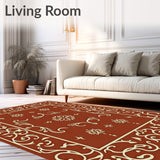 Retro Floral Boho Scroll with Distressed Ornamental Details(Red)