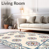 Celestial Bloom Abstract Floral Interlocking Medallion Motif (Beige)